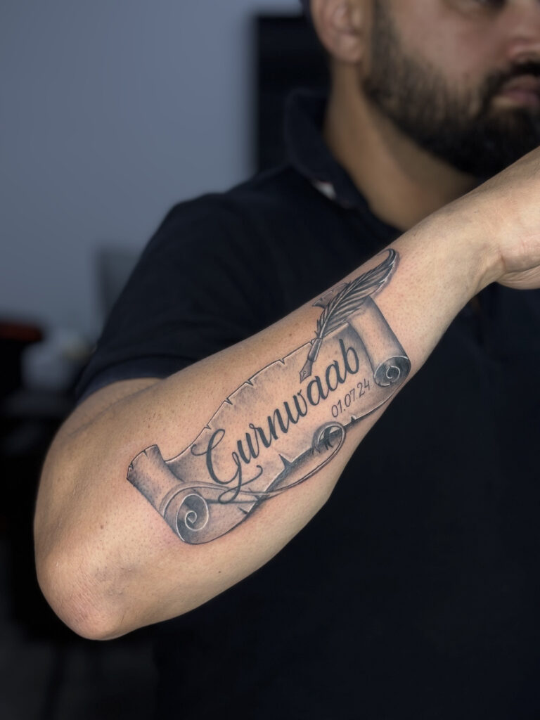 Calligraphy Tattoo : "Letters of Light: A Testament Etched Across Time and Skin"